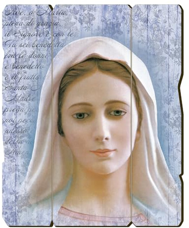 Fratelli Bonella | Bild aus geformtem Holz im Vintage-Stil der Madonna von Medjugorje 28,5 x 35,5 cm | Made in Italy