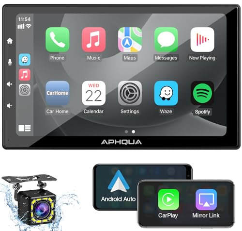 APHQUA Carplay for Car with 1080P Waterproof Backup Camera, 7'' HD Screen Car Stereo, Car Radio Receiver, Hands-Free Calling,Mirror Link,Siri,Google,AUX/FM, GPS Navigation, Airplay, for All Cars