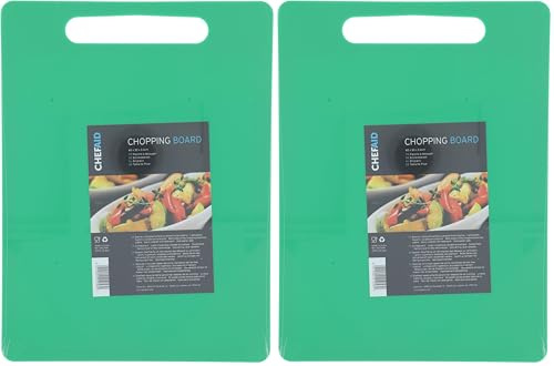 Chef Aid Large Green Poly Chopping Board, Multipurpose Anti-Slip Surface, Easy Clean and Dishwasher Safe with Handle, 40 x 30cm, Other Colour Options Available (Pack of 2)