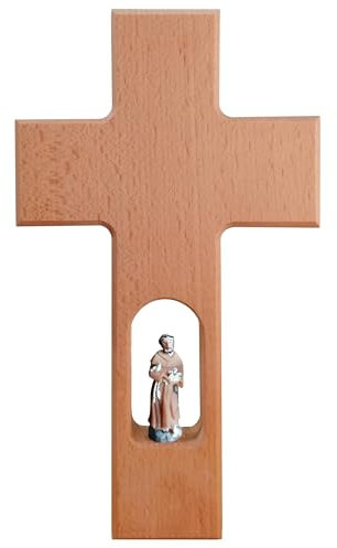Kaltner Präsente Geschenkidee - Kreuz Wandkreuz Kruzifix aus Buche Holz 20 cm für die Wand mit Heiligenfigur Franz von Assisi