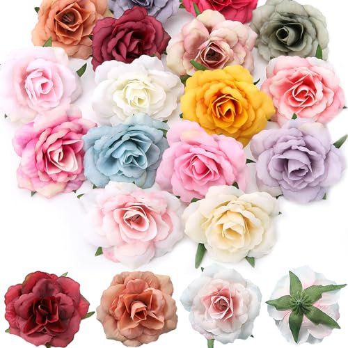 BOMULEZG Kunstblumen Zum Basteln 30 Stück Künstliche Seidenblumen Köpfe Kunstrosen Deko Blumen Künstlich Kunstrosen Wie Echt Blumen Im Kopf Für Hochzeit Party Handgemachte DIY Handwerk Dekoration