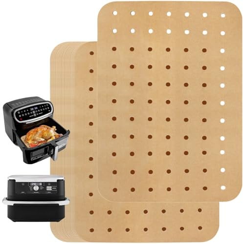 BYKITCHEN Air Fryer Paper Liners for Ninja Foodi Flex Drawer Air Fryer AF500UK 10.4L/Duronic Air Fryer, 100pcs Perforated Large Air Fryer Parchment Paper Accessories