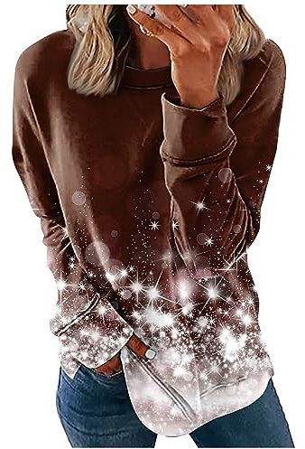 Silvester Outfit Damen Damen Jacke Winter Longtops Damen Lang Hosen Damen Damen Unterhemden Longpullover Damen Lässig Für Leggings Steinwolle Langarmshirts Für Damen Hoodie Damen Wärme(6-Brown,M)