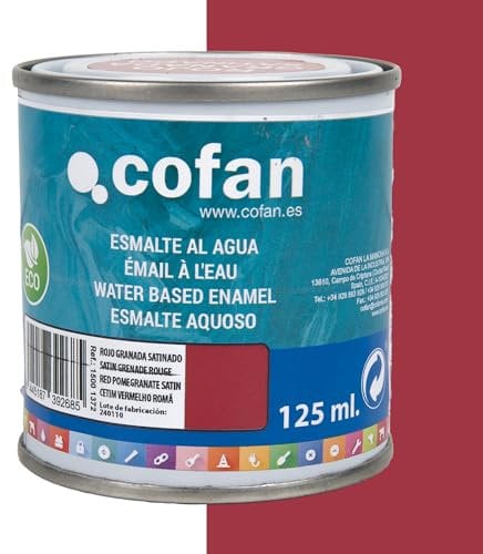 Cofan Esmalte ecológico al agua multisuperficies | Acabado: Brillo | Envase: 125 ml (Rojo Granada Satinado)