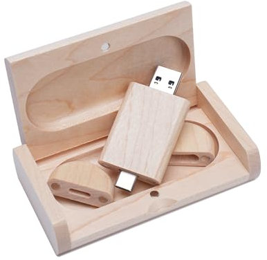 Yaxiny Clé USB C 128 Go - Clé USB C 3.0 haute vitesse - Double OTG - Boîte en bois d'érable pour TV, voiture, smartphone, PC, ordinateur portable