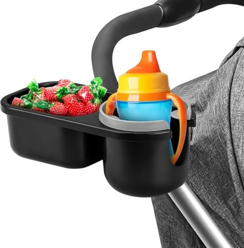 Universeller Kinderwagen-Aufsatz – Tassen- und Snackhalter mit Klemme, 360-Grad-Drehung, für alle Modelle