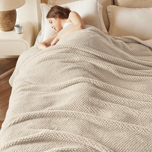 BEDSURE Kuscheldecke Flauschig Decke Fleecedecke - Weiche Warme Grobe Korddecke Gemütlicher Sofadecke XXL, Kuscheldecke Große, Leinen, 240 x 220 cm