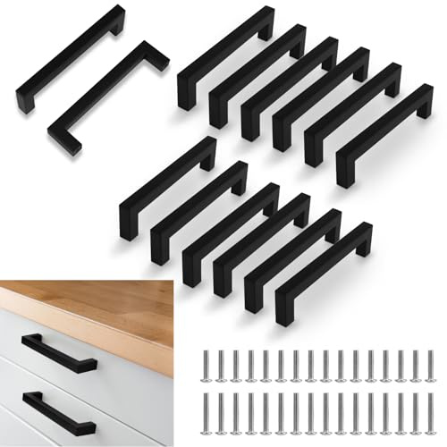 flintronic 128mm Tiradores de Armario en Forma de T, 12 Piezas, Negro | con Tornillos, Material de Acero Inoxidable, No Se Oxida Fácilmente, Resistente y Duradero, para Cocina, Oficina, Gabinete
