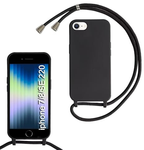 Crossbody Lanyard Case for iPhone 6/7/8/SE 2020, Liquid Silicone Protective Phone Case with Strap Adjustable Neck Cord Necklace Soft Cover for iPhone 6/7/8/SE 2020, (Black)
