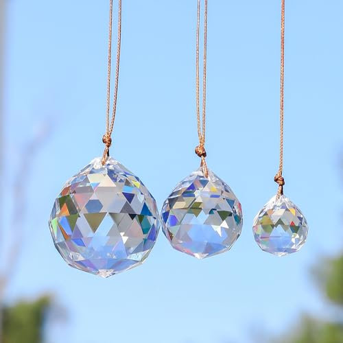 NICEYEA 3 bolas de cristal Prisma de 25 mm/35 mm/40 mm, bola de cristal prisma de cristal, atrapasueños arco iris, colgante Feng Shui, decoración de cristal para ventana, casa