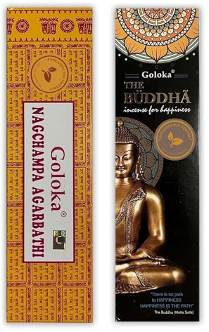 Nag Champa Räucherstäbchen 100 g + Buddha 100 g – zwischen 70–90 Stäbchen von jedem Duft – Aromatherapie – Meditation – Yoga – Packaging Eco-Friendly