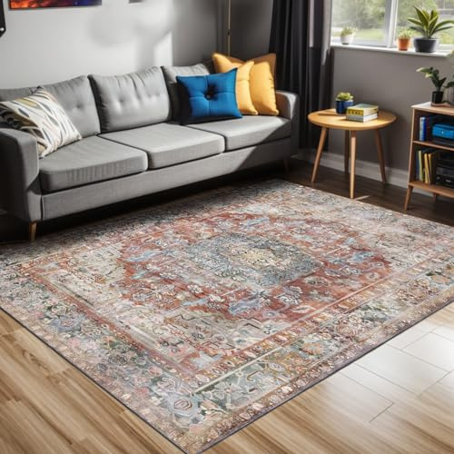 bamyum Tolas Bedruckter Teppich Chenille-Druck Maschinell Hergestellt 80 x 300 cm, Waschbarer Multicolor Vintage Teppich Schlafzimmer, Antibakteriell Antirutschunterlage Küchenteppich