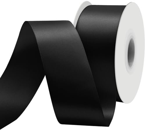 BVIEAKD 53mm breit 45m Long Double Face Schwarz Satin Ribbon Stoffband für Geschenkverpackungen Sehr geeignet für Hochzeiten Dekoration Blumenstrauß Ballons Kunsthandwerk Nähen Haarschleife