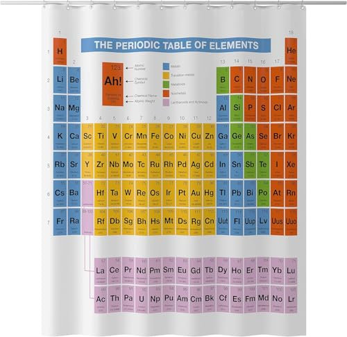 TACOKI Rideau de Douche Tableau Périodique des éléments, Rideau de Douche 120x200 Anti Moisissure Rideau Baignoire Science Rideau Douche Polyester Shower Curtain 3D Rideaux Salle de Bain A8766