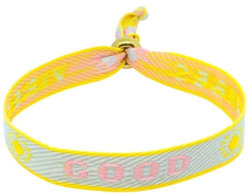 Selfmade Jewelry - Statement Festival Armband Stoff Armband Damen Stoffarmbänder in Pink für Festival Outfit Damen (GOOD VIBES (Hellblau-Gelb)