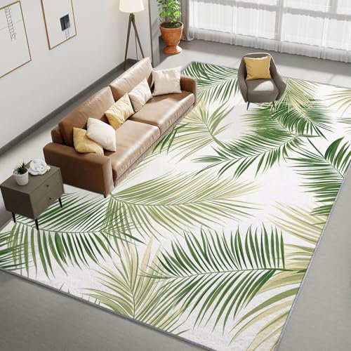 Feuilles De Palmier Tropicales Végétales Tapis 180x240cm, Tapis Feuilles De Plantes Doux et Antidérapant à Poils Courts - Carpet Antidérapant Lavable Durable Parfait pour Salon, Chambre
