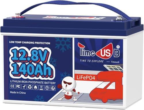 Timeusb Batterie Lithium 12V 140Ah Batterie LiFePO4 TM avec Protection contre le Chargement à Basse Température, BMS 100A énergie 1792Wh,15000 Cycles pour RV Solaire Camping-Car Off-Grid Moteur Bateau
