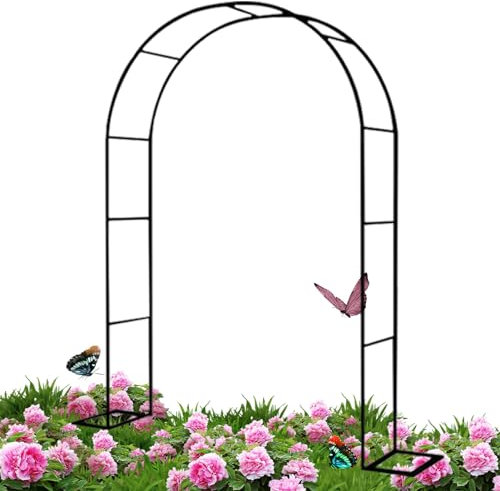 Schwarzer Gartenlaubenbogen mit Stahlrahmen – robuster Spalier-Stützbogen für den Garten – Bögen für drinnen und draußen, Laube für Kletterpflanzen, Rosen, Gemüse, Rankgitter, Hochzeitstorbogen-Deko