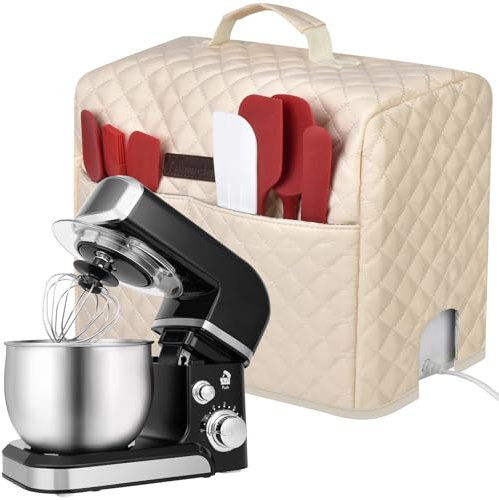 Tanmqin Stand Mixer Cover for KitchenAid, Hamilton Beach, and Other 1-4 Qt Blenders. Beige, Water Resistant, Canvas, with Top Handle, Cable Pass-Through, and Pockets for Accessories