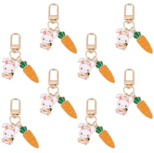 GORGECRAFT 8pcs Pendentif Lapin Carotte Porte Clés Alliage Émail Pâques Kawaii Lapin Dessin Animé Porte Clés à Suspendre Ornement avec Fermoirs Pivotants pour Sac à Main Breloque Femmes Accessoires