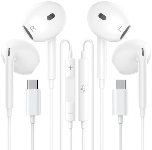 2PC USB C Kopfhörer/iPhone 16 Kopfhörer kabelgebunden mit Mikrofon und Lautstärkeregler, HiFi Stereo Ohrhörer/Apple Kopfhörer mit Kabel für iPhone 16/16 Pro/15/Galaxy S23/Google Pixel/Xiao-mi usw