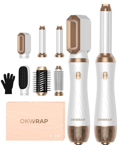 Hair Styler Set OKWRAP Airstyler 6 In 1 Mit Rundbürstenföhn Haarstyler Warmluftbürste Thermal Brush Curly All in One Air Styler, Volumen Föhnbürste,Für Glätten, Trocknen, Volumen, Locken