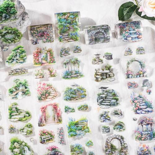 Scrapbooking Stickers Set,6 Rolls Bullet Journal Zubehör Stickers,Stone Scenery Themed PET Washi Tape Aesthetic Stickers Decorative for Journal Zubehör,Photo Album,Notebook,DIY(Stone Scenery Series)