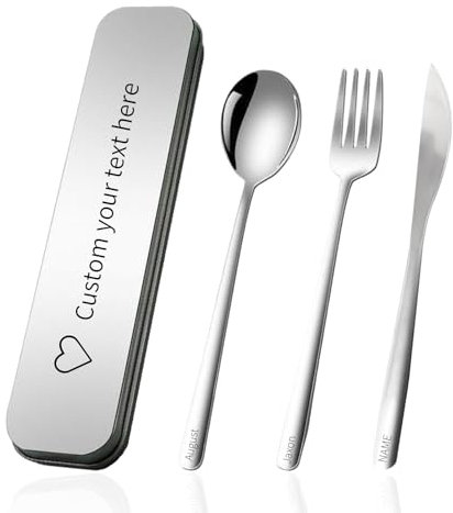 Personalised Travel Cutlery Set, Custom Cutlery Set for Lunch Box, Customised Travel Utensils for Work Camping Office (Custom Metal Lunch Box)