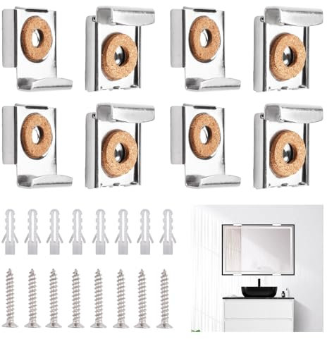 8 Pezzi Ganci per Specchio a Muro, Clip per Specchio con prigionieri e Vit, Supporto Specchi Parete, Supporti per Specchi, Reggimensola Vetro per Appendere Oggetti Incorniciati, Immagini