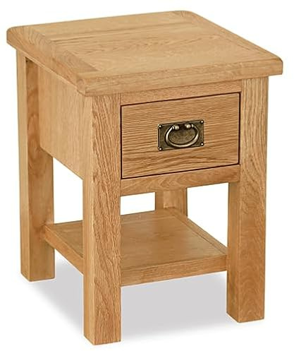 Surrey Oak Lamp Table with Storage Drawer | Roseland Furniture Traditional Rustic Waxed Solid Wood Side End Sofa Table for Living Room, Hallway or Bedroom | Fully Assembled