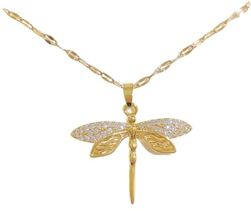 SHERCHPRY Pendentif Chaîne Délicate Or Libellule en Acier Titane Léger Collier et Bijoux Inoxydable Sûr Peau, Accessoire Élégant Cou pour Femmes