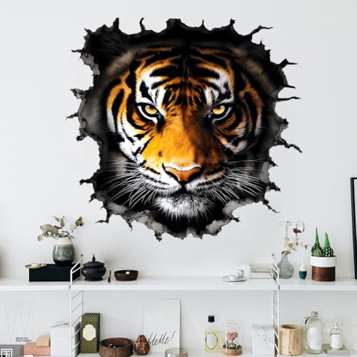 SUPERDANT 3D Tigerkopf Wandtattoo Wilde Wildtiere 105x96cm | Vinyl Wandsticker, Für Schlafzimmer Wohnzimmer Spielzimmer, Dekoration Geschenke, Tier Wandaufkleber Für Wände