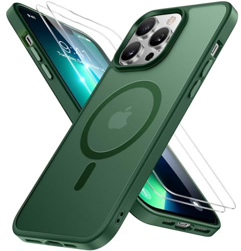 Miracase für iPhone 13 Pro Hülle mit Magsafe & 9H+ Panzerglas, Grün | [TOP Militärschutz & Magnetkraft] Stoßfest Kratzfest mit Samtiger Haptik Langlebig Handyhülle für iPhone 13 Pro 6,1