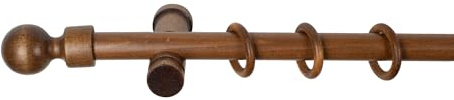 SN Deco Gardinenstange Giro, Holz, moderner Träger, Ø 28 mm, 1-Lauf, Komplettset mit Ringen (180 cm, Walnuss)
