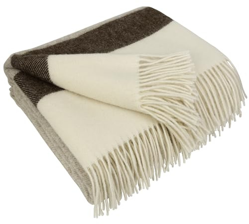 LYHome Lammwolldecke 100% Schurwolle - Warm Winterdecke Couchdecke Sofadecke, Kuscheldecke Tagesdecke, Winter Decke Sofa, Warme Decken Couch (140x200 cm, Beige mit Streifen)