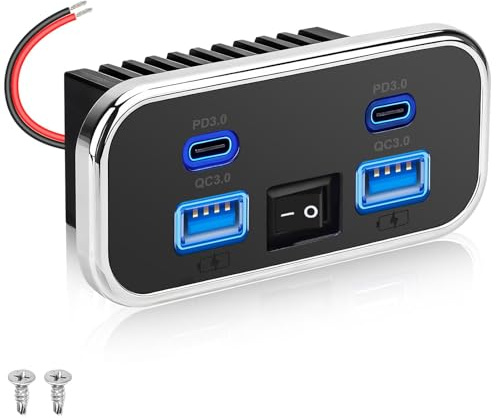 Linkstyle RV USB Steckdosen, 76W Dual 18W USB-A & Dual 20W PD3.0 Anschlüsse, Power Outlet Panel mit Schalter für 12V/24V Auto, LKW, Boot