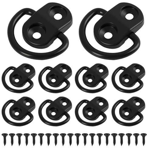 10PCS D Ring Tie Down Anchor Set, Heavy Duty Cargo Anchor Points Accessories with Screws, Trailer Lashing Rings, Universal Tie Down Hooks for Load Securing Truck Boat Kayak Trailer Motorcycles, Black