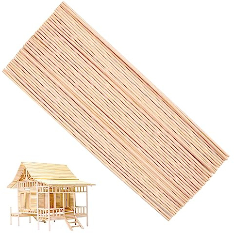 Lot de 50 baguettes rondes en bois classiques 3 mm x 30 cm pour projets d'art et décorations DIY