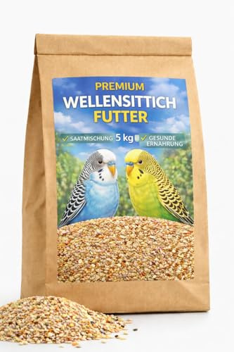 5 kg Premium Wellensittichfutter, Hauptfutter für Sittiche, mit Vitaminen Saatmischung für Gesunde Ernährung, Zuchtmischung als Hauptfutter für Wellensittiche & kleine Sitticharten und Kanarienvögel