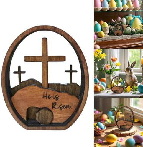 PAEFIU 14 cm Ostern Auferstehungs Szenen Set Osterkrippe, Ostergrab Set aus Holz, Osterdeko Jesus Krippe Statuen Mit Leerem Grab, Osterszenen, Jesus Krippe Dekorationen für Ostern Tischschmuck