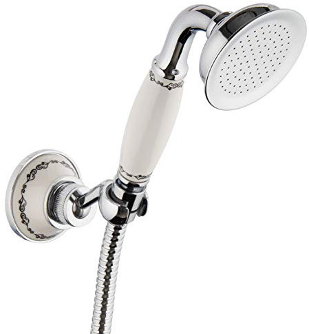 PaulGurkes Nostalgie Brausegarnitur mit Keramik Handbrause Duschkopf mit Halter Keramik Landhausstil Antik Retro Brausekopf