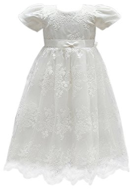Selene Robe de baptême en dentelle ivoire brodée pour bébé fille - Robe formelle pour mariage, anniversaire, demoiselle d'honneur