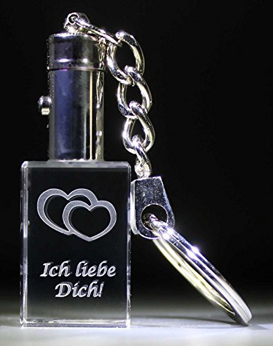 VIP-LASER Glaskristall LED Schlüsselanhänger graviert mit Ich Liebe Dich und Herz Motiv |M0008| - perfekt für den Valentinstag, Jahrestag, Weihnachten oder als Geschenk für einen Freund!