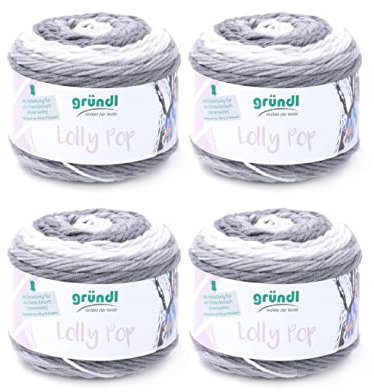 Gründl Wolle Lolly Pop - dicke Wolle zum Häkeln und Stricken mit Farbverlauf - Strickgarn - Weich und hautfreundlich - 100 % Polyacryl - 4 Knäuel 150 g / 240 m - Nadelstärke 5 - 6 - Silver Swirl