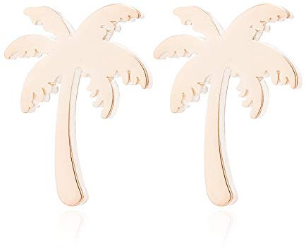 RUIZHEN Stainless Steel Tiny Beach Palm Tree Stud Earrings (Gold)