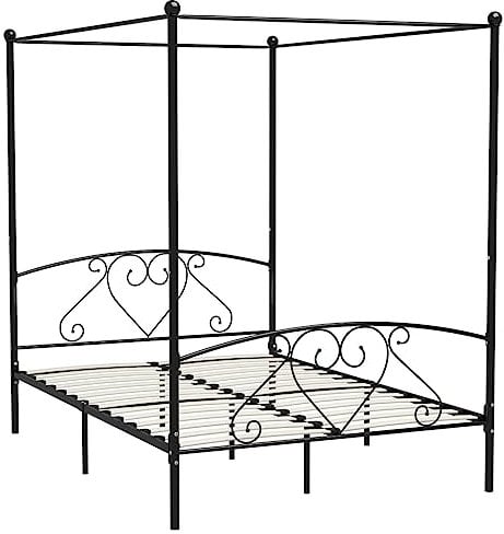 vidaXL Himmelbett Bett Bettgestell Doppelbett Metallbett Bettrahmen Lattenrost Schlafzimmerbett Schlafzimmermöbel Ehebett Schwarz 160x200cm