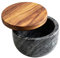 Jalz Salt Box Spice Pinch Pot Black Marble Base Wood Cover Pepper Canister Salt Cellar Jar