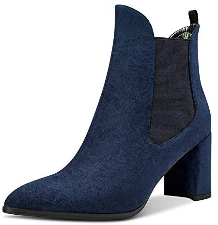 Castamere Stivali Donna Tacco a Blocco Stivali Chelsea 7.5CM Tacco Alto Polacchine Blu Scuro Scamosciato Scarpe EU 38.5