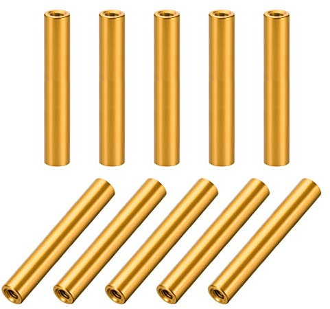 sourcing map 10St Runde Säulen Abstandshalter Buchse Aluminium für Drohne DIY M3x30mm Goldton
