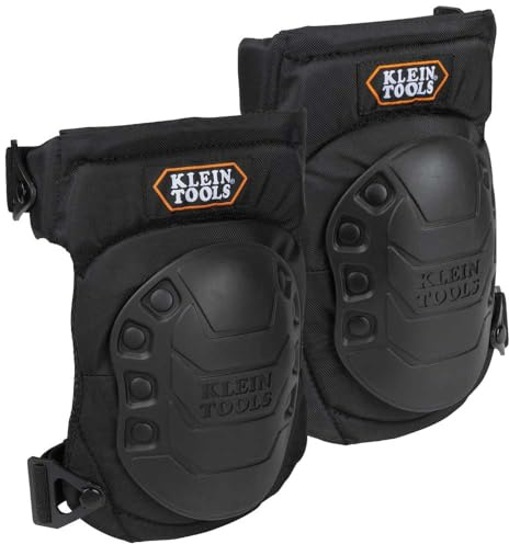 KLEIN TOOLS 60344 Knee Pads, Hinged Gel Knee Pads with Slip Resistant Rubber Caps, Quick-Release Clips and Adjustable Straps, Black
